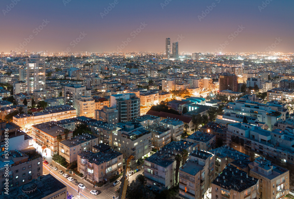 Bat Yam, Israel, top night view of the city