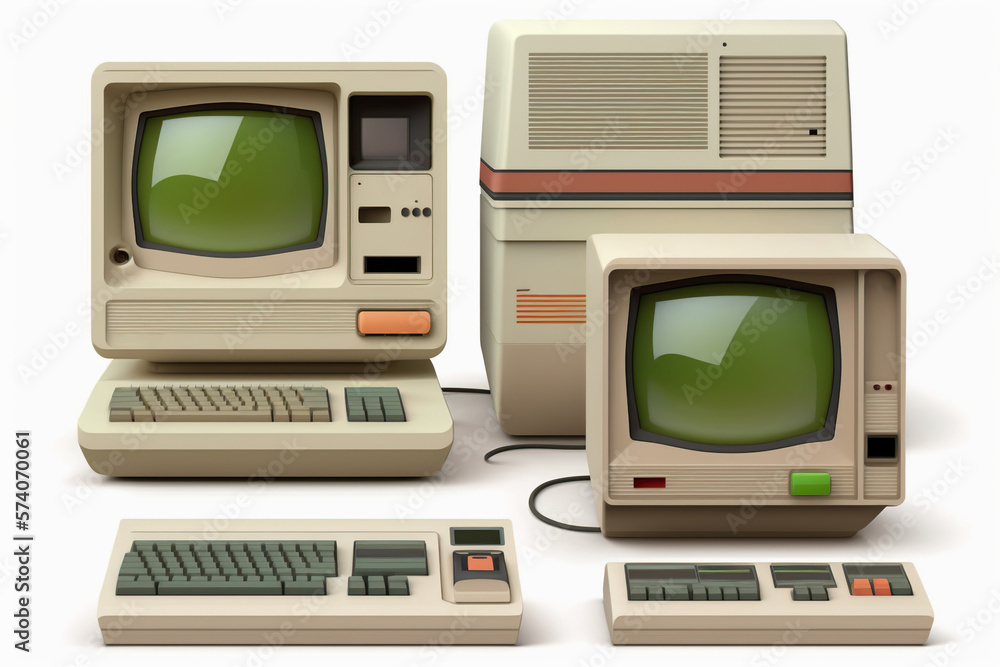 Set of vintage desktop computers from the eighties, concept of Retro