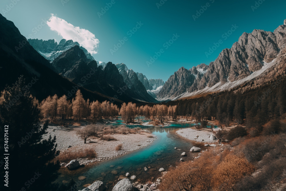 A panoramic shot of the Valbona Valley National Park, with rugged