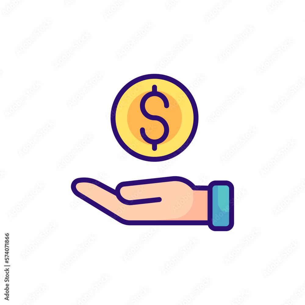 Hand, coin linear RGB color icon. Thin line customizable illustration. Contour symbol. Vector isolated outline drawing. Editable stroke