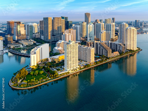 Brickell Key,Downtown Miami and Four Seasons Hotel sunrise.Miami,South Florida,Dade,Florida,USA photo