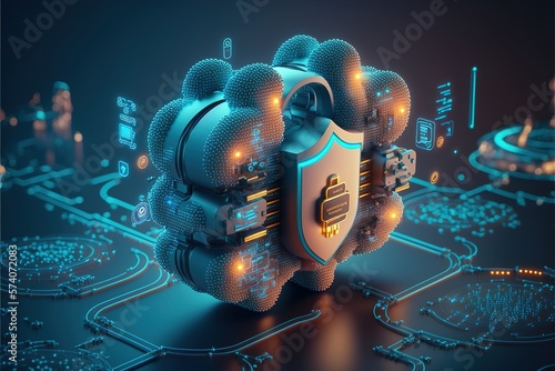 Endpoint Security - Endpoint Protection Firewall- Multiple Devices Protected Within a VPN Network Concept - Security tools 3D Illustration Generative AI photo