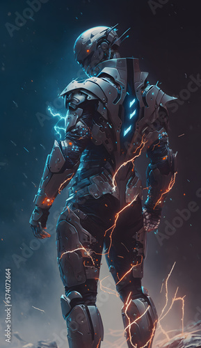 full body armored space suit with boots, futuristic, character design, generative ai