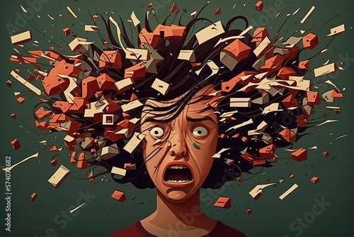 Ocd the constant battle with unwanted thoughts, Woman with damaged head. concept of Anxiety and Obsession, created with Generative AI technology photo