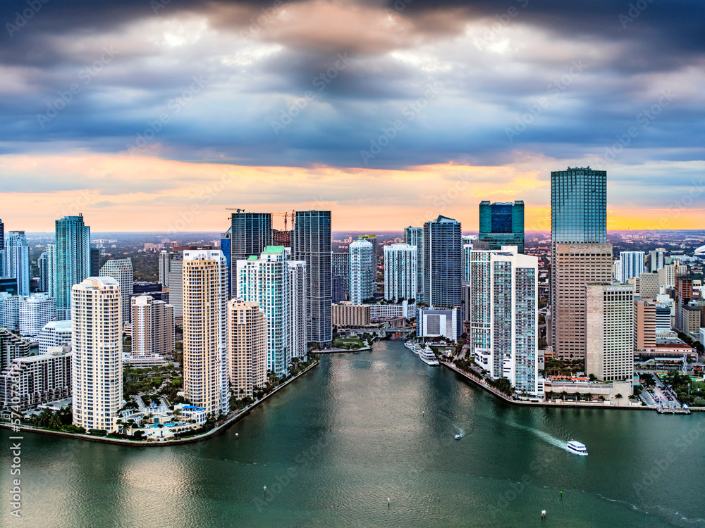 Brickell Key and Downtown,Mandarin Oriental and Intercontinental Hotel,.Aerial View,Miami,South Florida,Dade,Florida,USA