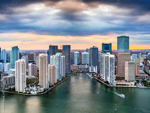 Brickell Key and Downtown Mandarin Oriental and Intercontinental Hotel .Aerial View Miami South Florida Dade Florida USA