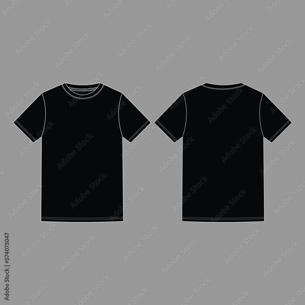 Black Blank T-Shirt Template Mock-Up For Design, Front and Back View ...