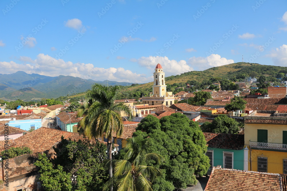 Bird's eye view of the colorful old colony town of Trinidad, Cuba Caribbean 