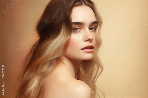Portrait of young beautiful woman. Digitally AI generated image. 