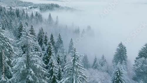 Winter view snow mountains sun morning landscape aerial