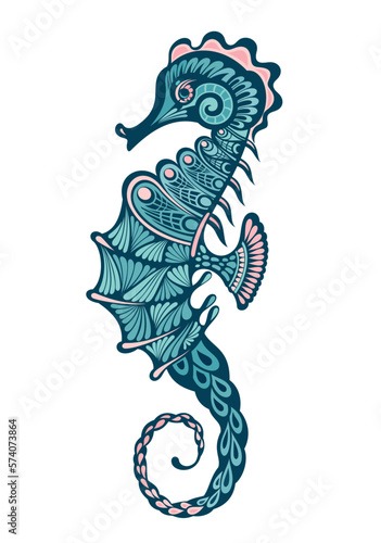 Seahorse vector illustration maori style tattoo. Stylized graphic seahorse. 
