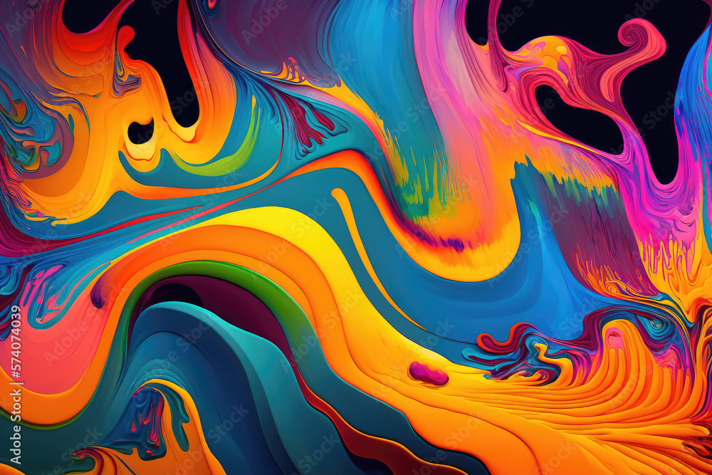 Colorful Abstract Background, A vibrant and dynamic mixture of bright hues and flowing lines come together in a fluid and rhythmic composition.  