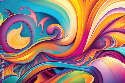 Colorful Abstract Background  A vibrant and dynamic mixture of bright hues and flowing lines come together in a fluid and rhythmic composition.  