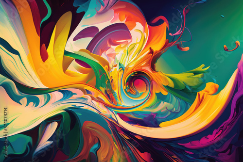 Colorful Abstract Background, A vibrant and dynamic mixture of bright hues and flowing lines come together in a fluid and rhythmic composition.   © Man888