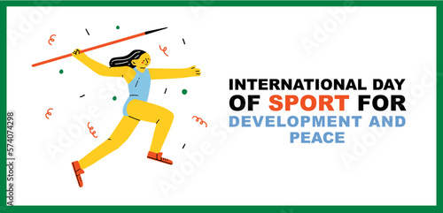 A banner or poster, International Day of Sport for Development and Peace. Javelin throwing. Summer Banner background. Physical activity, healthy well being concept. Vector illustration.