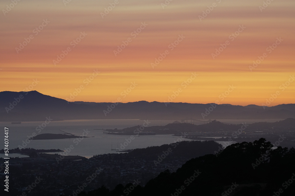 Beautiful view of the sunset from Grizzly Peak in Berkeley, California