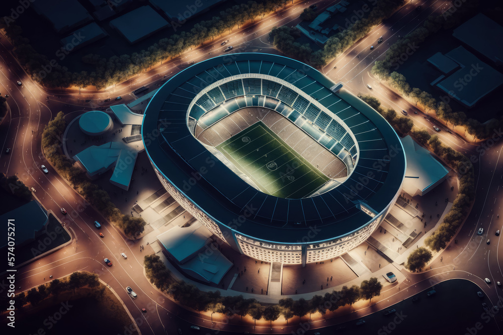 Stunning aerial view of a modern football stadium, generative ai
