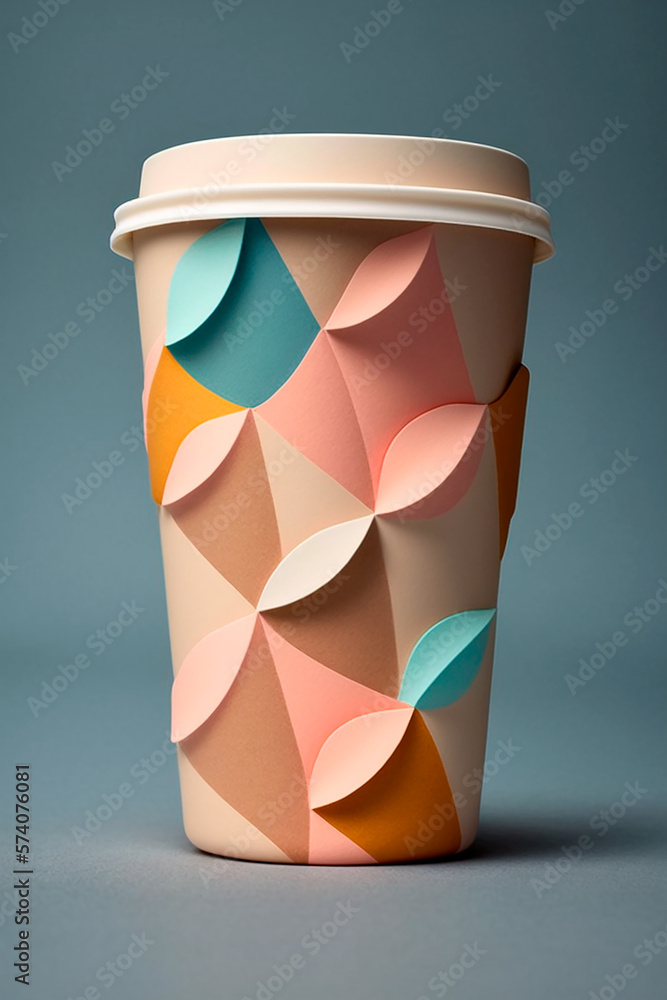 Fototapeta premium Coffee to go cup with abstract elements. Generative AI