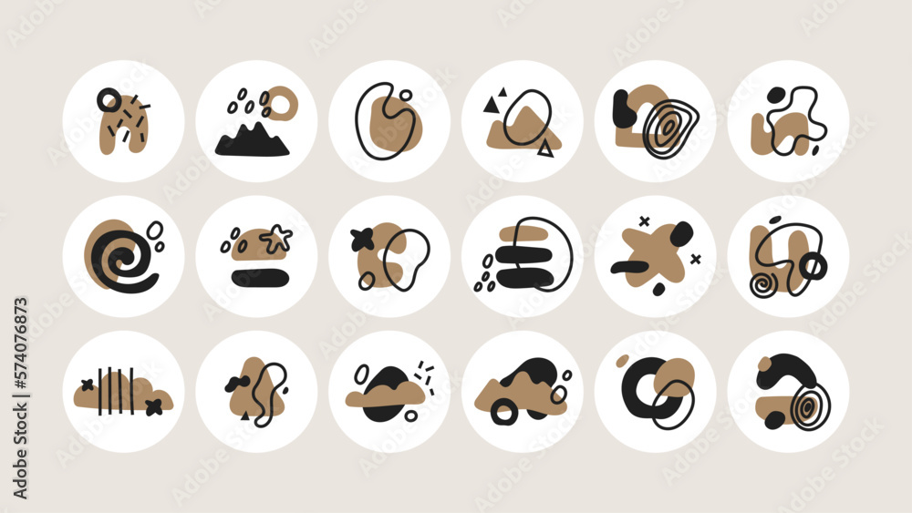 Set of Abstract highlight covers. Abstract with hand drawn vector illustration. Various abstract shape. Colorful Abstract shape doodles. Usable for icons social media strories Set of Abstract highlight covers. Abstract with hand drawn vector illustration. Various abstract shape. Colorful Abstract shape doodles. Usable for icons social media strories