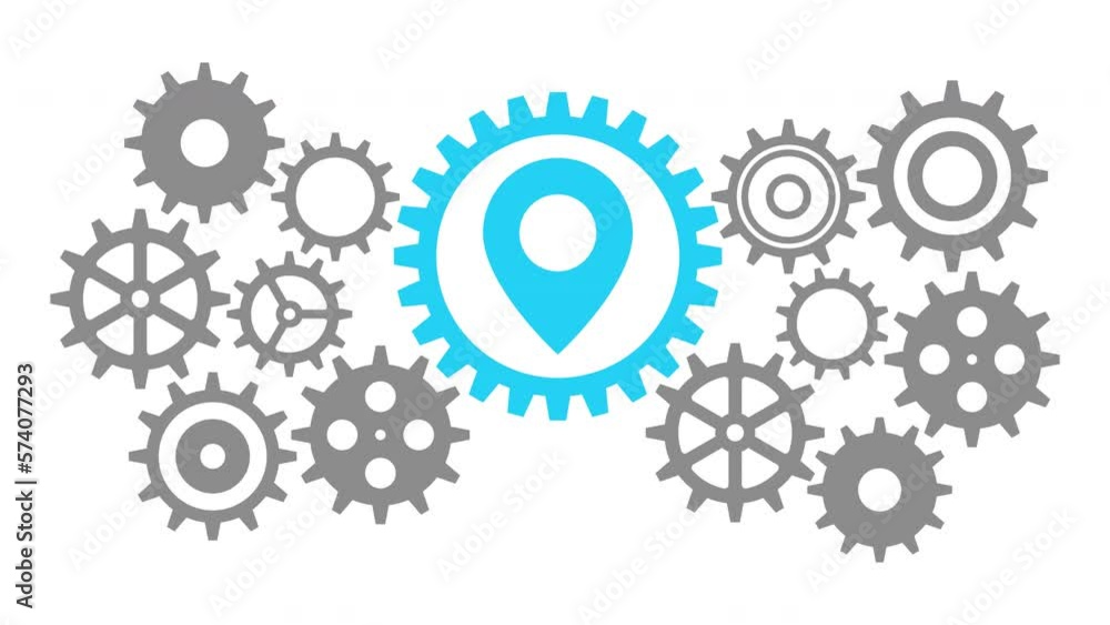 Business gear mechanism concept with map pin icon Business gear mechanism concept with map pin icon