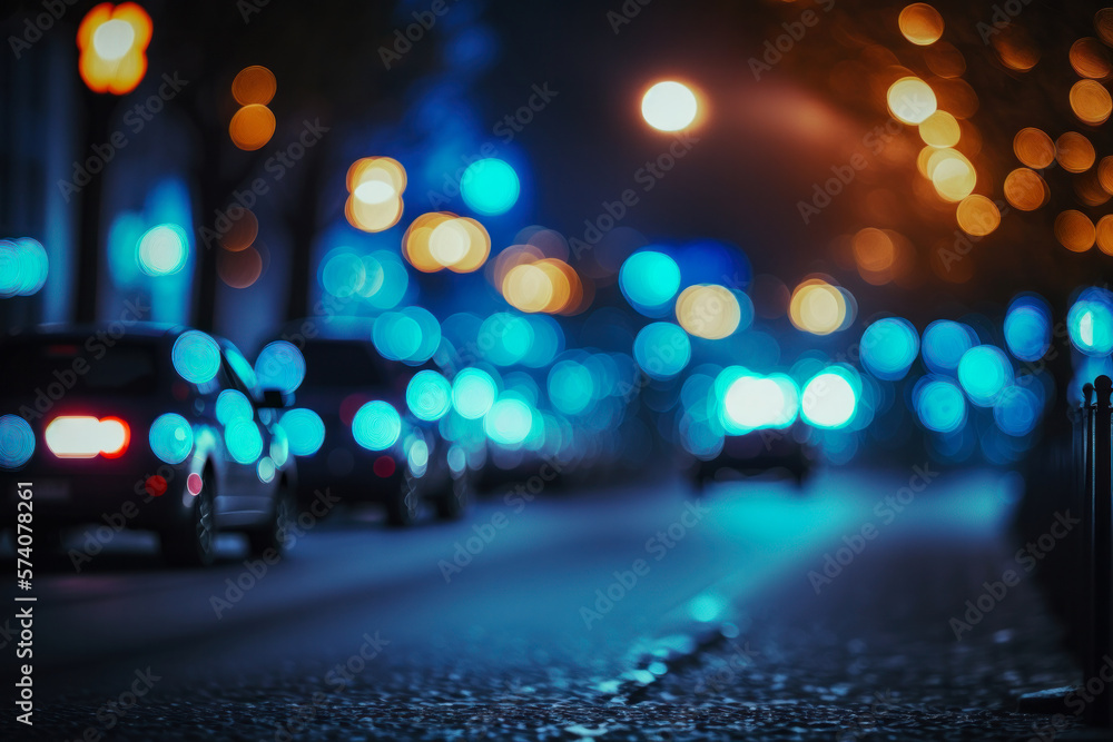 Bokeh Street Lights Blue and Gold, Generative AI