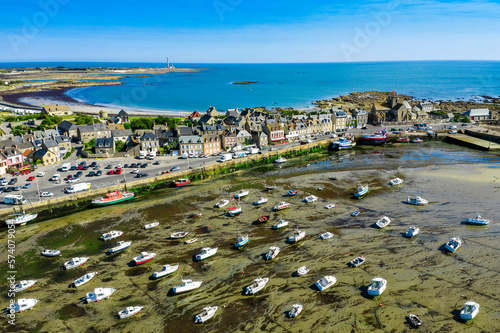 Canvastavla Aerial View,.Fishingport,low tide.Barfleur.Manche,Normandy,France