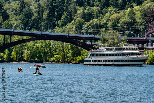 The Portland Spirit Sailing Under the Sellwood Bridge on the Willamette River in Portland, OR