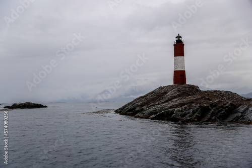 The iconic "Les Eclaireurs Lighthouse" outside Ushuaia in the Beagle Channel, Tierra del Fuego, southern Argentina 