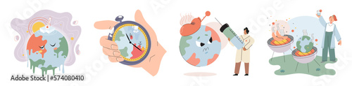 Climate change weather global greenhouse warming risks metaphor concept. Save planet. Compared planet with renewable eco resources consumption global warmings burning alternative. Environment Day