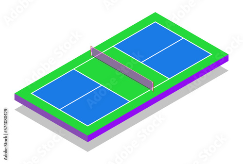 Pickleball court isometric diagram. Vector illustration without gradients.