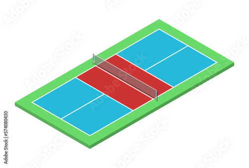 Pickleball court isometric diagram. Vector illustration without gradients.