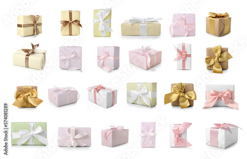 Set of different gift boxes isolated on white