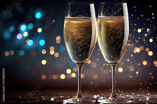 New Year Wine Glasses Clinking Generative AI