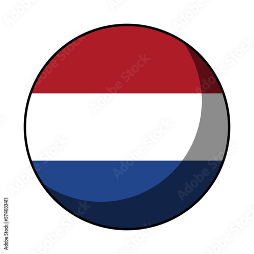 Netherlands Flag Round Circle Badge Button or Sticker Icon with Contour Outline and 3D Shadow Effect. Vector Image.