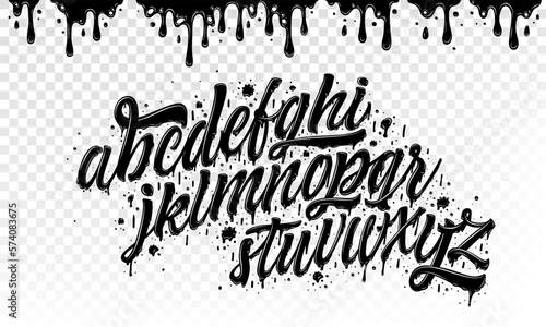 Graffiti font. Alphabet isolated on white. Hand drawn typeface with realistic grunge effect for a logo, cards, invitations, posters, banners. Vector illustration.	
