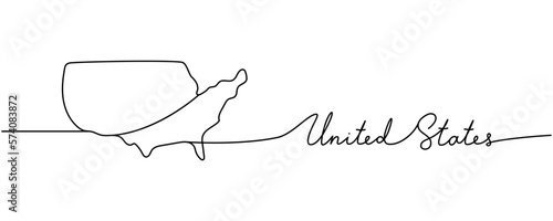 United States - word with country silhouette one line. Minimalist drawing illustration. United States silhouette continuous one line illustration.