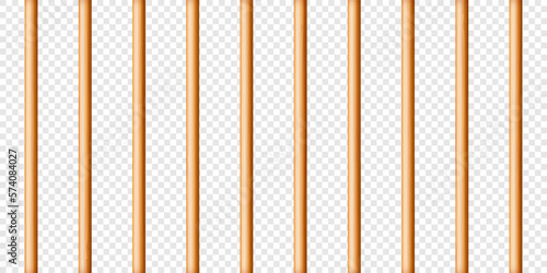 Realistic wooden lattice, rural picket fence. Farm or village house boundary, garden enclosing planks. Detailed wooden jail cage. Criminal background mockup. Creative vector illustration