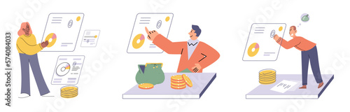 Budget plan concept. Evaluates income and expenses, analyzes investments and savings. Financial literacy and economics, accounting. Planning and distribution of money. Income and expenses report