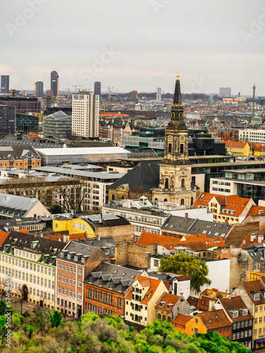 Aerial shot of Copenhagen s historic buildings  Denmark
