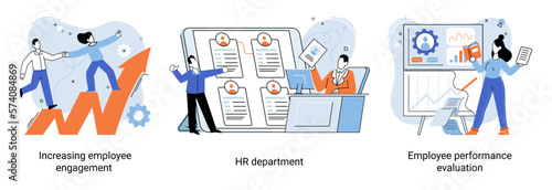 Business concepts human resourses HR department, increasing employee engagement, worker performance evaluation. Personal staff training for business development, motivation for evolution of initiative
