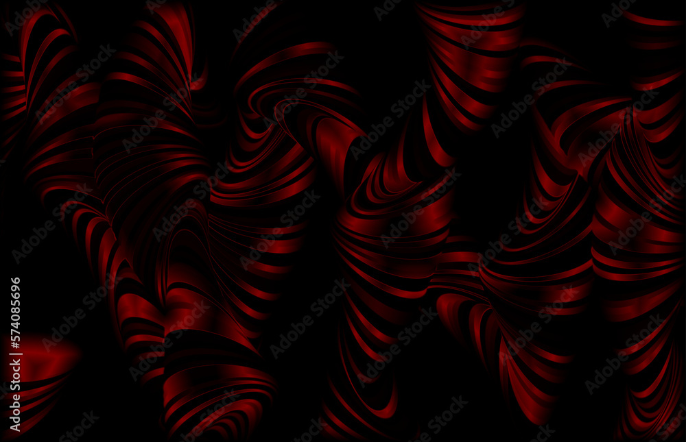 3d illustration, abstract lines and waves in red and black color 3d illustration, abstract lines and waves in red and black color