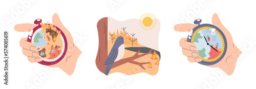 Climate change weather global greenhouse warming risks metaphor concept. Save planet. Compared planet with renewable eco resources consumption global warmings burning alternative. Environment Day