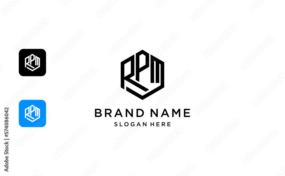 creative RPM logo hexagon shape monogram vector template 