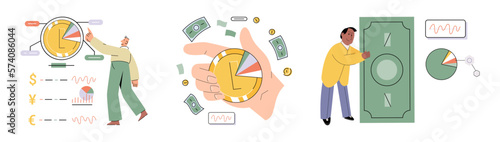 Set of people analyzing personal or corporate budget. Concept of finance accounting and calculation of financial income and expenses report. Financial consultant with document for tax computation