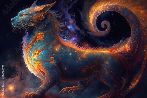 The Majestic Diva Dragon  A Cosmic Feline Firestorm Generative AI