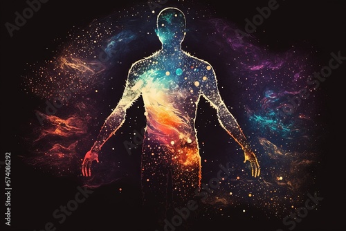 An abstract space background featuring an astral body silhouette, Generative AI