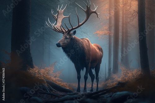 Unearthly Ambiance of the Forest: Discovering a Supernatural Fantasy Elk Generative AI