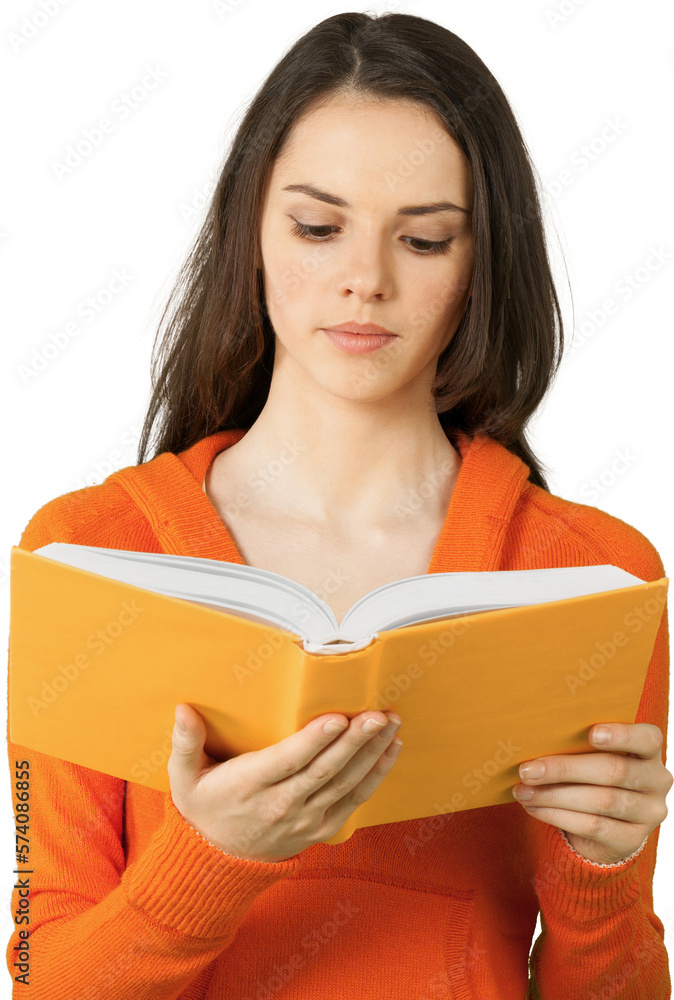 Young Girl Reading Book - Isolated