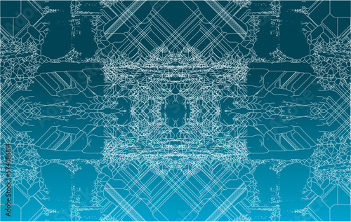 Abstrakter gespiegelter blauer Hintergrund - surreale und komplexe Vektor-Linien-Muster