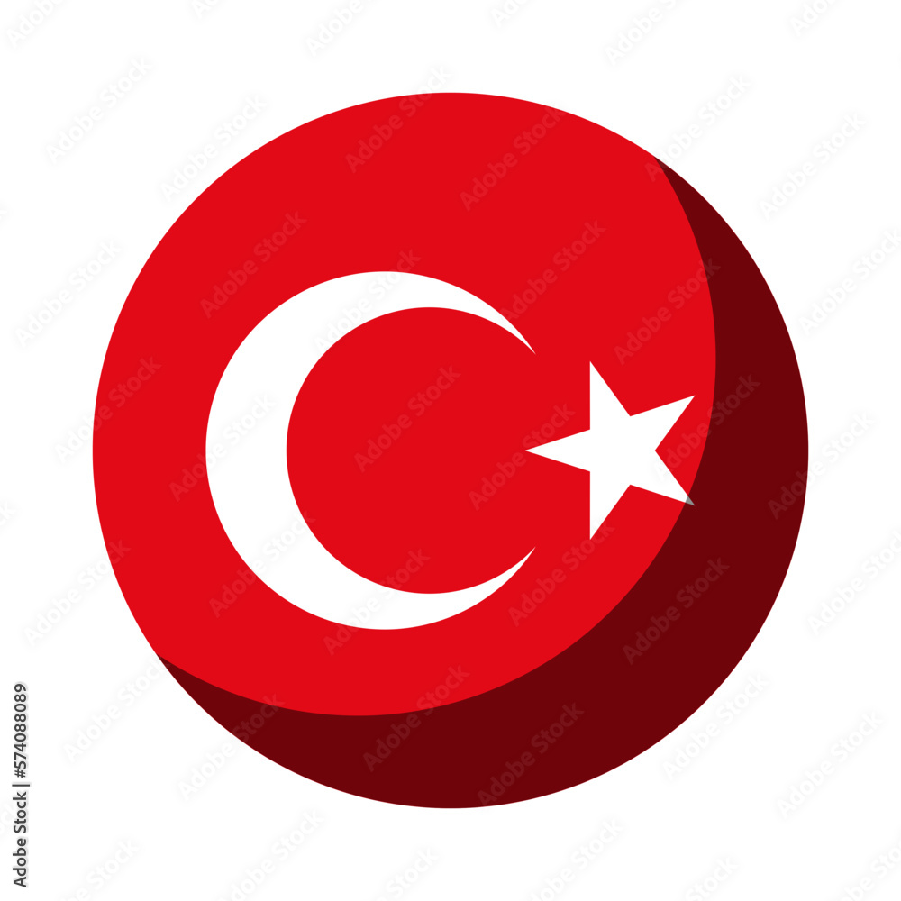 Turkey Flag Round Circle Badge Button or Sticker Icon with 3D Shadow Effect. Vector Image. Turkey Flag Round Circle Badge Button or Sticker Icon with 3D Shadow Effect. Vector Image.